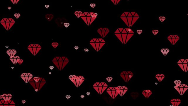 Red diamond pattern motion background, floating gemstone shapes animation for luxury branding and jewelry marketing