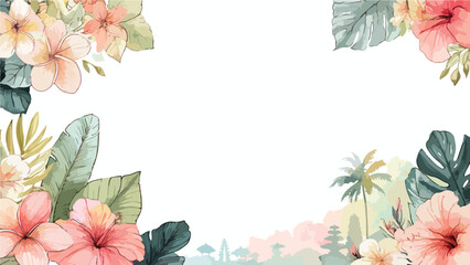 Obraz premium Vector Pattern Tropical Floral Design with Hibiscus and Palm Leaf Elements in Modern Style