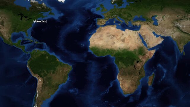 Animated Flight Route Map from New York to Doha Across the Atlantic Ocean