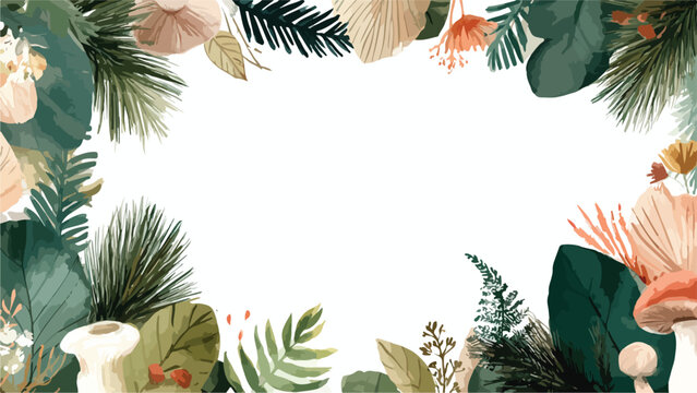Vector Floral Border Pattern in Organic Style Featuring Leaves Flowers and Foliage with Natural Colors Suitable for Wedding Invitations and Seasonal Designs