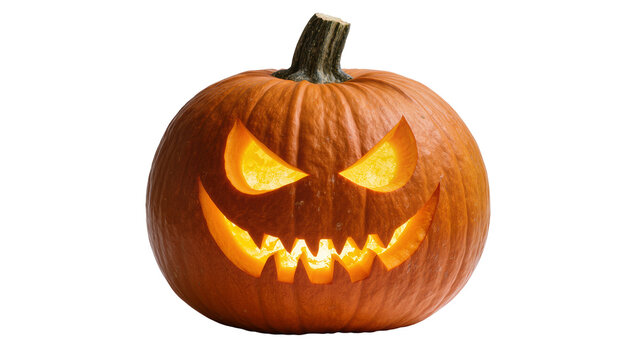 Carved Halloween Pumpkin with Glowing Orange Face