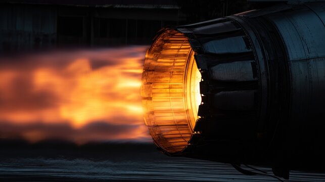 Jet engine exhaust with flames and smoke