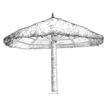 A beach parasol, sketch style. Illustration on a transparent background