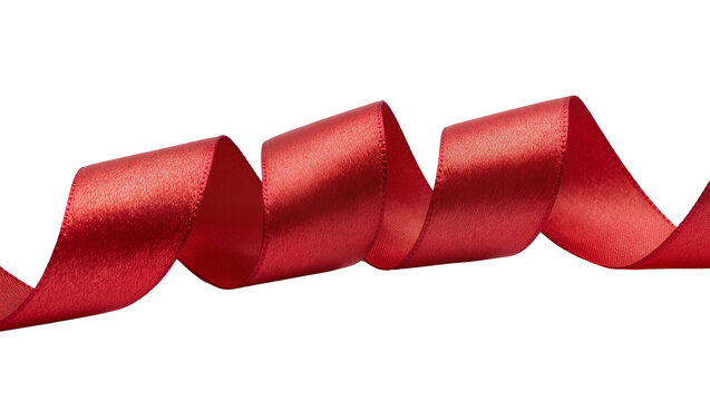 Shiny red satin ribbon curled and wavy