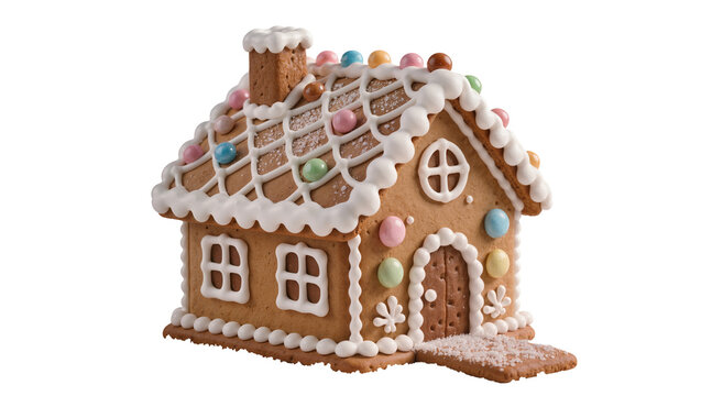 Gingerbread house decorated with icing and candies