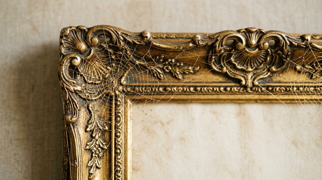 Detail of ornate gold vintage picture frame.