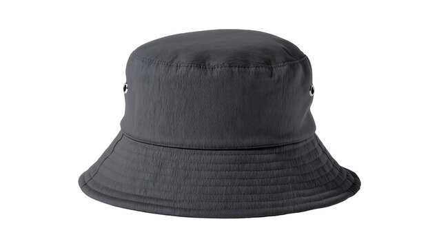 Dark gray textured bucket hat with metal eyelets