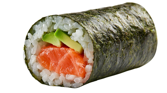 Salmon sushi roll with avocado on transparent background rice seaweed food japanese cuisine raw fish healthy