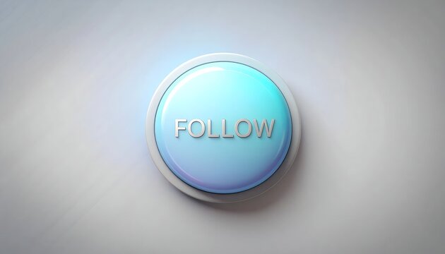 Round blue button with the word follow.