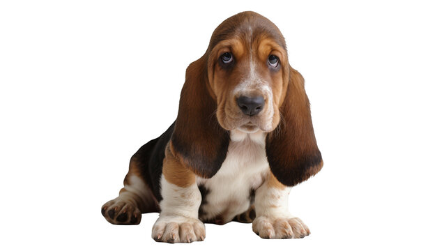 Basset Hound puppy with long ears sitting