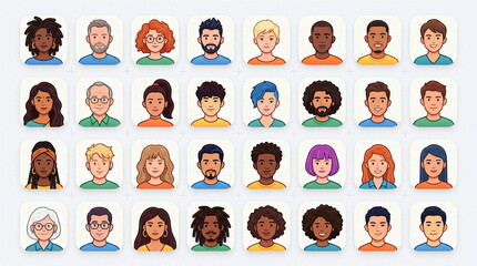 Fototapeta premium Diverse collection of colorful cartoon people avatar icons.