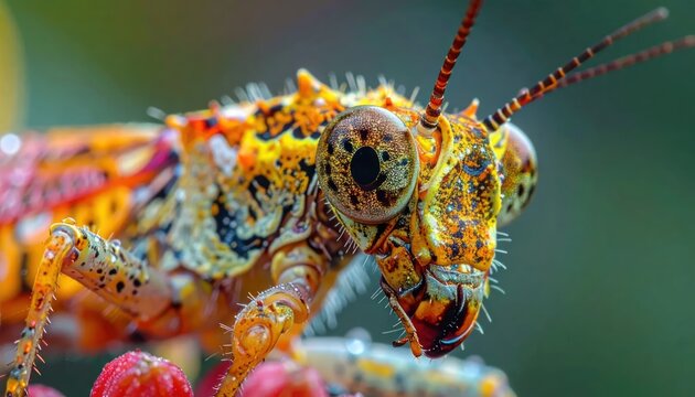Extreme Close Up of a Vibrant Praying Mantis with Intricate Details.