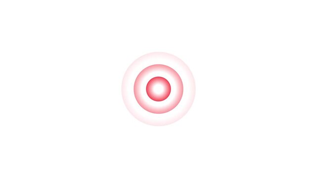 A red pulsing dot is surrounded by a glowing circle on a white background. This looped animation is isolated and has an alpha channel.4k video