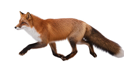 Obraz premium Red fox running with bushy tail and white chest