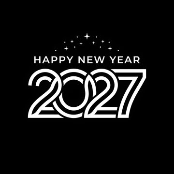 Happy New Year 2027 Typography Text Design with Stars on Black Background