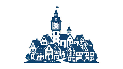 Charming European Townscape with Clock Tower and Traditional Architecture © umi