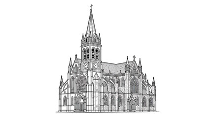 Obraz premium Gothic Cathedral Sketch - Architectural Drawing of Religious Building