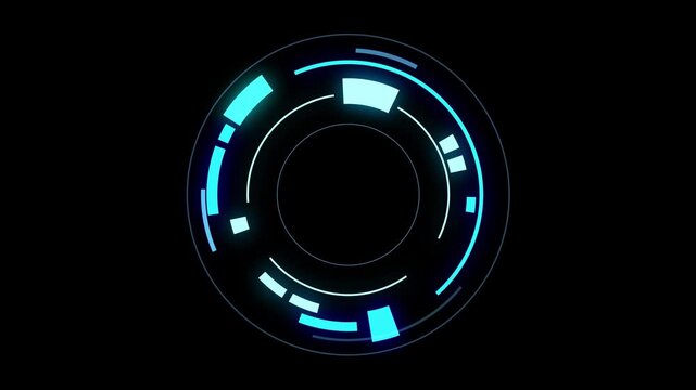Futuristic cyberpunk HUD circle interface glowing neon cyan overlay on black background. for vfx scanner, hologram, digital display, biometric target scan, Target lock radar, FUI diagnostic screen