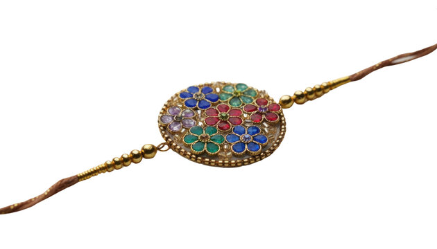 Vintage jeweled bracelet with multicolor gemstone floral medallion, ornate gold jewelry accessory for gifting isolated PNG with Transparent Background