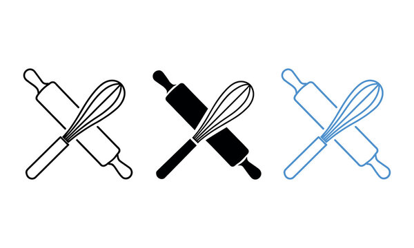 Whisk and rolling pin kitchen tools set illustration