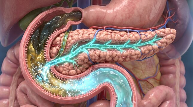 The Pancreas Secreting Enzymes and Neutralizing Acid Opened ingredient, and The Rectum and Anus Process of Elimination: The pancreatic duct extends horizontally through the lobulated organ
