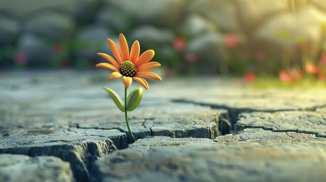 A vibrant 3D illustration of a young plant with leaves reaching towards the sun, symbolizing steady and healthy growth  ,3DCG