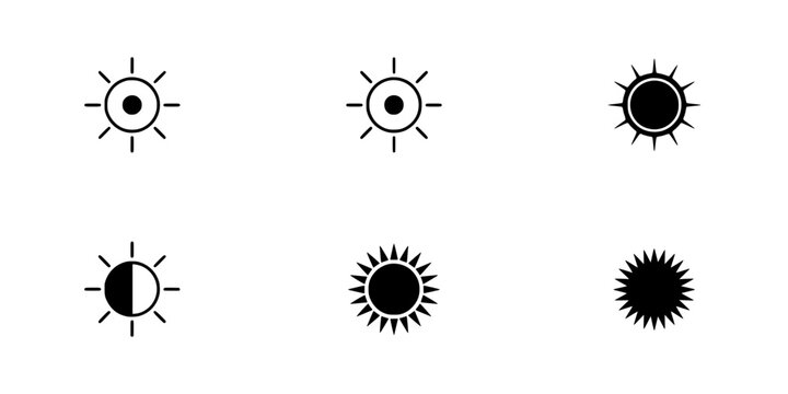 Sun Icons in a 2x3 Grid with Varying Degrees of Sun Visibility and Styles Featuring Icon, Illustration, Design with Vector
