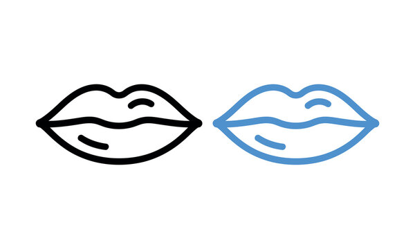 Two lips icon in black and blue outline style