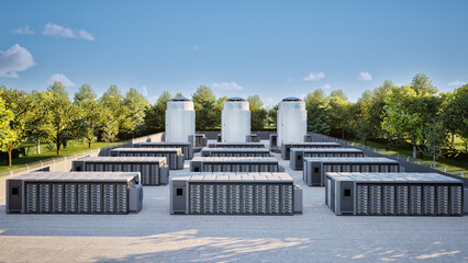 Fototapeta premium Smr or small modular nuclear reactors with energy storage system or battery container units