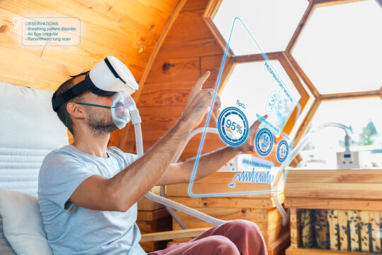 Man monitors lung health with virtual reality hologram indoors