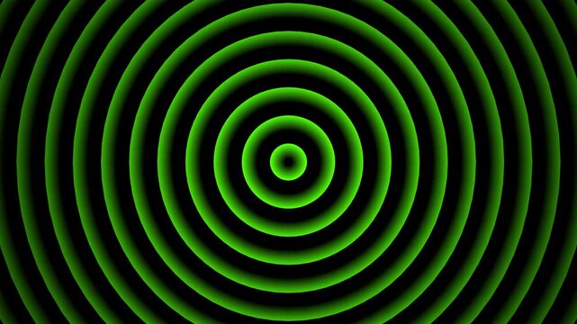 Animated green concentric circles on a black background. This looped animation is isolated and includes an alpha channel.