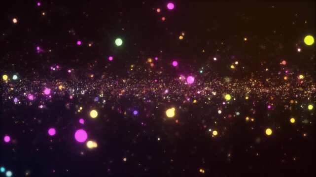 Abstract Christmas lights background with glowing purple stars, sparkling particles and bright festive night sky, holiday celebration vector design with glittering light backdrop