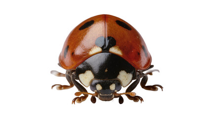 Red ladybug with black spots and white markings on head © Niklas