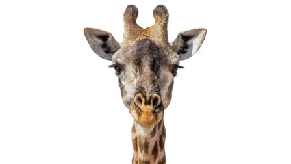 Naklejka premium Giraffe head portrait with distinctive ossicones and patterned fur