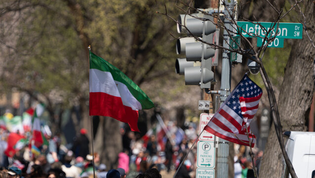 Pro Shah Iran Demonstration with Iranian and American Flags in Washington DC