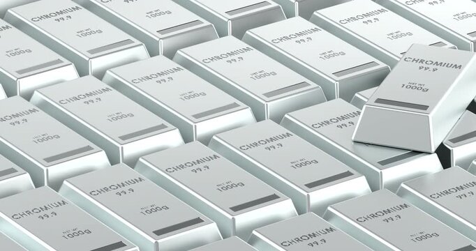 Chromium metal ingots background, animation seamlessly loopable. 3D rendering