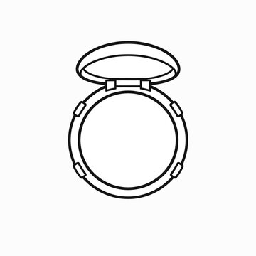 Open compact mirror with reflective surface and hinged lid.