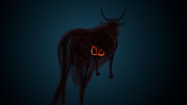 Cow brown liver anatomy. 3d render