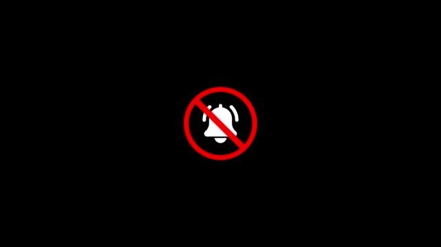 No noise sign silent mood Stop bells icon animated on a black background.