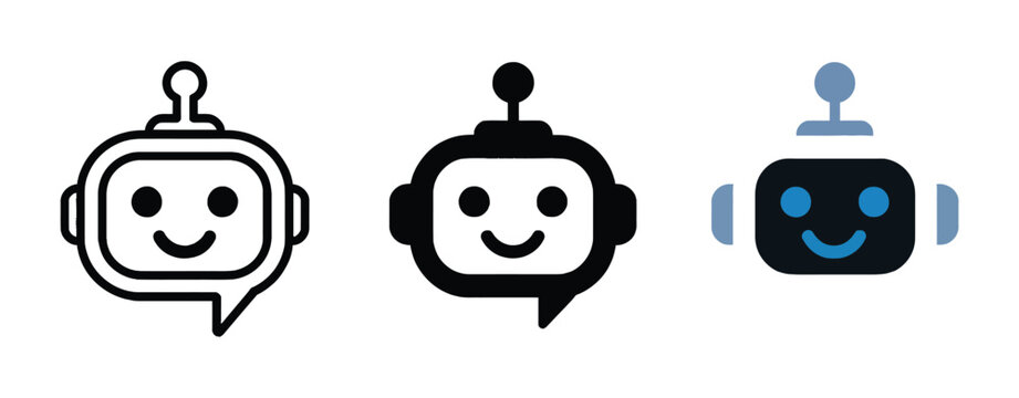 Chatbot icons featuring virtual assistant, AI bot, conversational interface, smart automation, and clean minimalist vector graphics for apps, websites, and user interfaces.