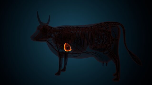 Cow brown liver anatomy. 3d render