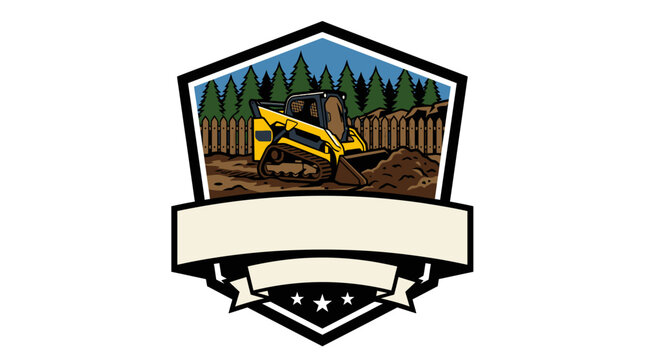 Skid steer loader working on construction site in pine forest