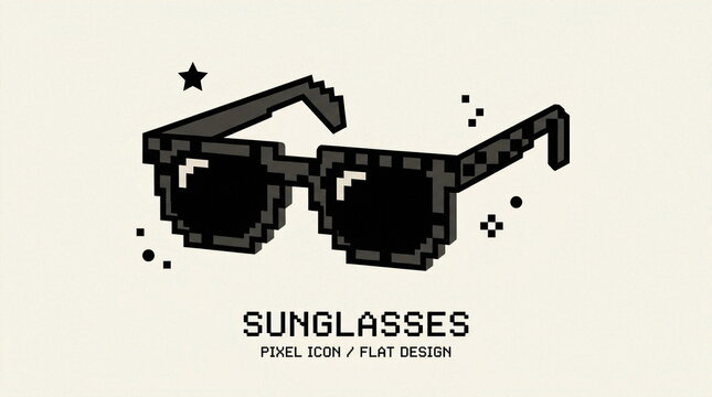 Pixel art black sunglasses icon on cream background