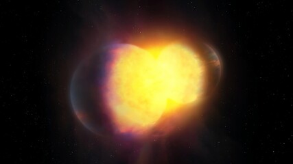 Planets collided in space. Cosmic catastrophe, destruction of worlds. Two planets in the same orbit around the sun. © Nazarii