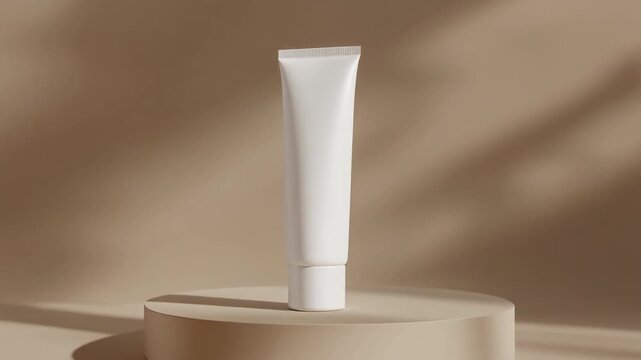 Minimal White Cosmetic Tube Mockup Rotating On Luxury Studio Podium
