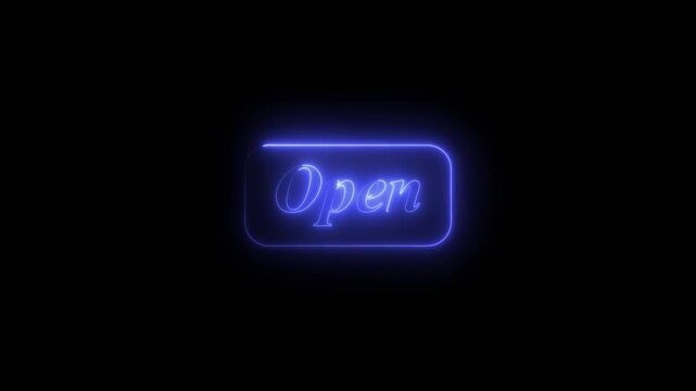 Neon open sign glowing blue, retro signage animation loop glowing open sign blue neon sign open sign loop