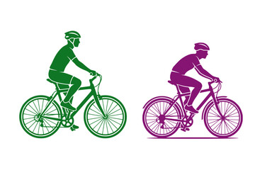 Fototapeta premium Green and Purple Minimalist Bicycle Outlines Line Art Icon Set Isolated on White