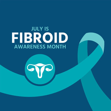 July is Fibroid Awareness Month poster vector illustration. Teal awareness ribbon and uterus icon set. Female reproductive health symbol. Template for background, banner, card. Important day
