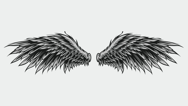 Wings Illustration in tattoo style isolated hand drawn. Design element for any purpose such as card, emblem, sign, badge, poster, flyer, t-shirt, and sticker. Vector file
