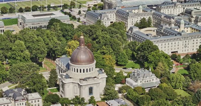 Annapolis Maryland Aerial v9 zoomed birds eye view drone flyover town center capturing US Naval Academy Campus on the banks of the Severn River - Shot with Mavic 3 Pro Cine - September 2023
